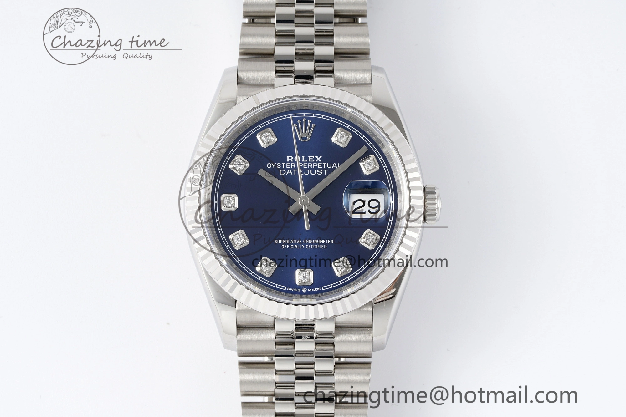 SmoothTexture DateJust 36 SS 116234 VSF 1:1 Best Edition 904L Steel Blue Diamonds Dial on Jubilee Bracelet VS 10156