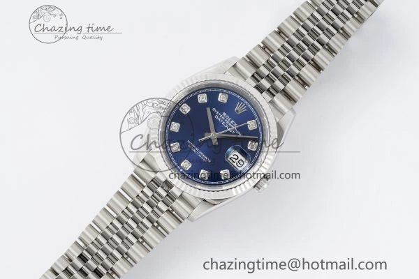 SmoothTexture DateJust 36 SS 116234 VSF 1:1 Best Edition 904L Steel Blue Diamonds Dial on Jubilee Bracelet VS 10156