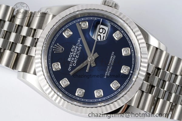 SmoothTexture DateJust 36 SS 116234 VSF 1:1 Best Edition 904L Steel Blue Diamonds Dial on Jubilee Bracelet VS 10156