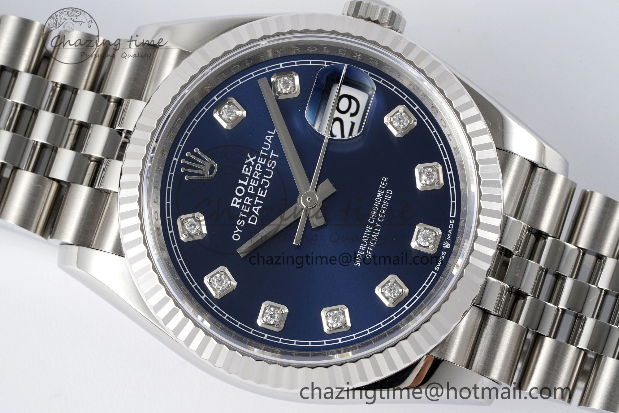 SmoothTexture DateJust 36 SS 116234 VSF 1:1 Best Edition 904L Steel Blue Diamonds Dial on Jubilee Bracelet VS 10156