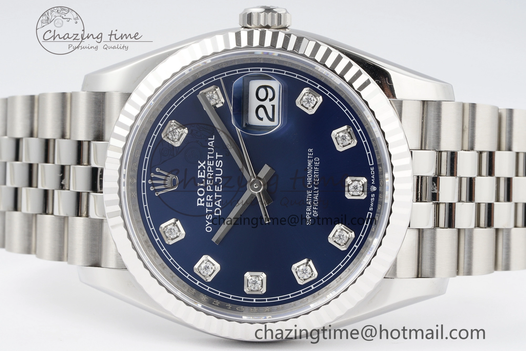 SmoothTexture DateJust 36 SS 116234 VSF 1:1 Best Edition 904L Steel Blue Diamonds Dial on Jubilee Bracelet VS 10156
