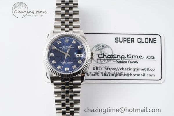 SmoothTexture DateJust 36 SS 116234 VSF 1:1 Best Edition 904L Steel Blue Diamonds Dial on Jubilee Bracelet VS 10156
