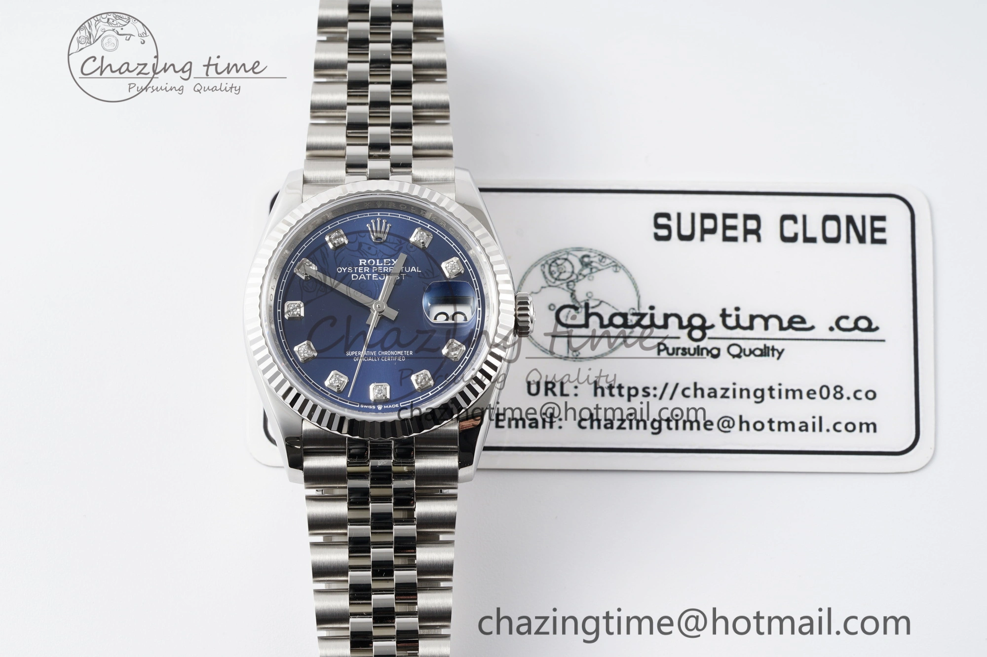 SmoothTexture DateJust 36 SS 116234 VSF 1:1 Best Edition 904L Steel Blue Diamonds Dial on Jubilee Bracelet VS 10156