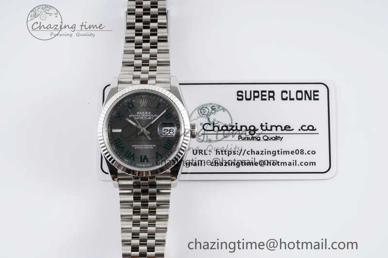 HighQuality DateJust 36 SS 116234 VSF 1:1 Best Edition 904L Steel Gray Green Roman Dial on Jubilee Bracelet VS 2027