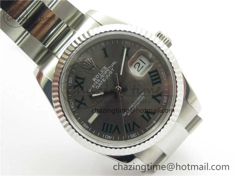 DateJust 36 SS 126200 BP Maker 1:1 Best Edition Fluted Bezel Gray Roman Dial on Oyster Bracelet Timeless 2536