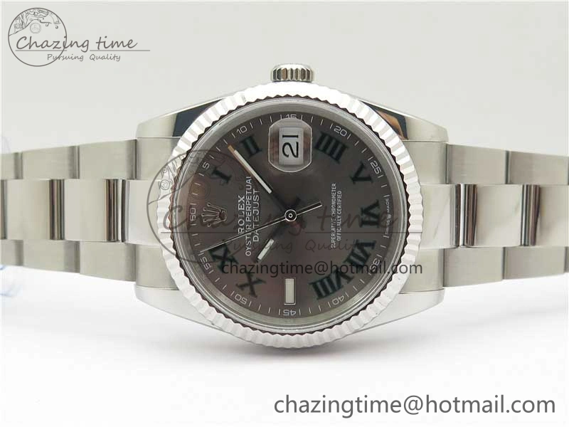 DateJust 36 SS 126200 BP Maker 1:1 Best Edition Fluted Bezel Gray Roman Dial on Oyster Bracelet Timeless 2536