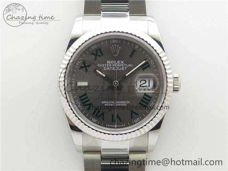 DateJust 36 SS 126200 BP Maker 1:1 Best Edition Fluted Bezel Gray Roman Dial on Oyster Bracelet Timeless 2536