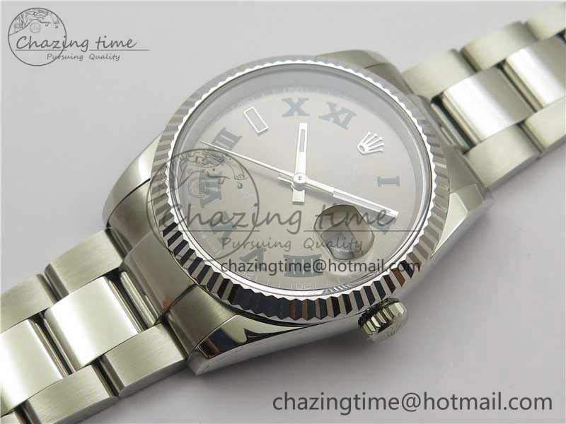DateJust 36 SS 126200 BP Maker 1:1 Best Edition Fluted Bezel Gray Roman Dial on Oyster Bracelet Timeless 2536