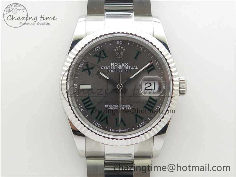 DateJust 36 SS 126200 BP Maker 1:1 Best Edition Fluted Bezel Gray Roman Dial on Oyster Bracelet Timeless 2536