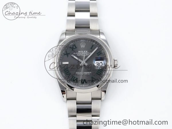 Upgraded DateJust 36 SS 126200 VSF 1:1 Best Edition 904L Steel Gray Dial Green Roman on Oyster Bracelet VS 1677
