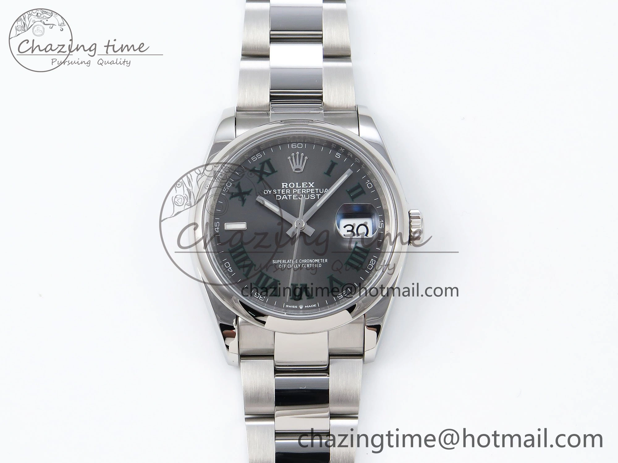 Upgraded DateJust 36 SS 126200 VSF 1:1 Best Edition 904L Steel Gray Dial Green Roman on Oyster Bracelet VS 1677