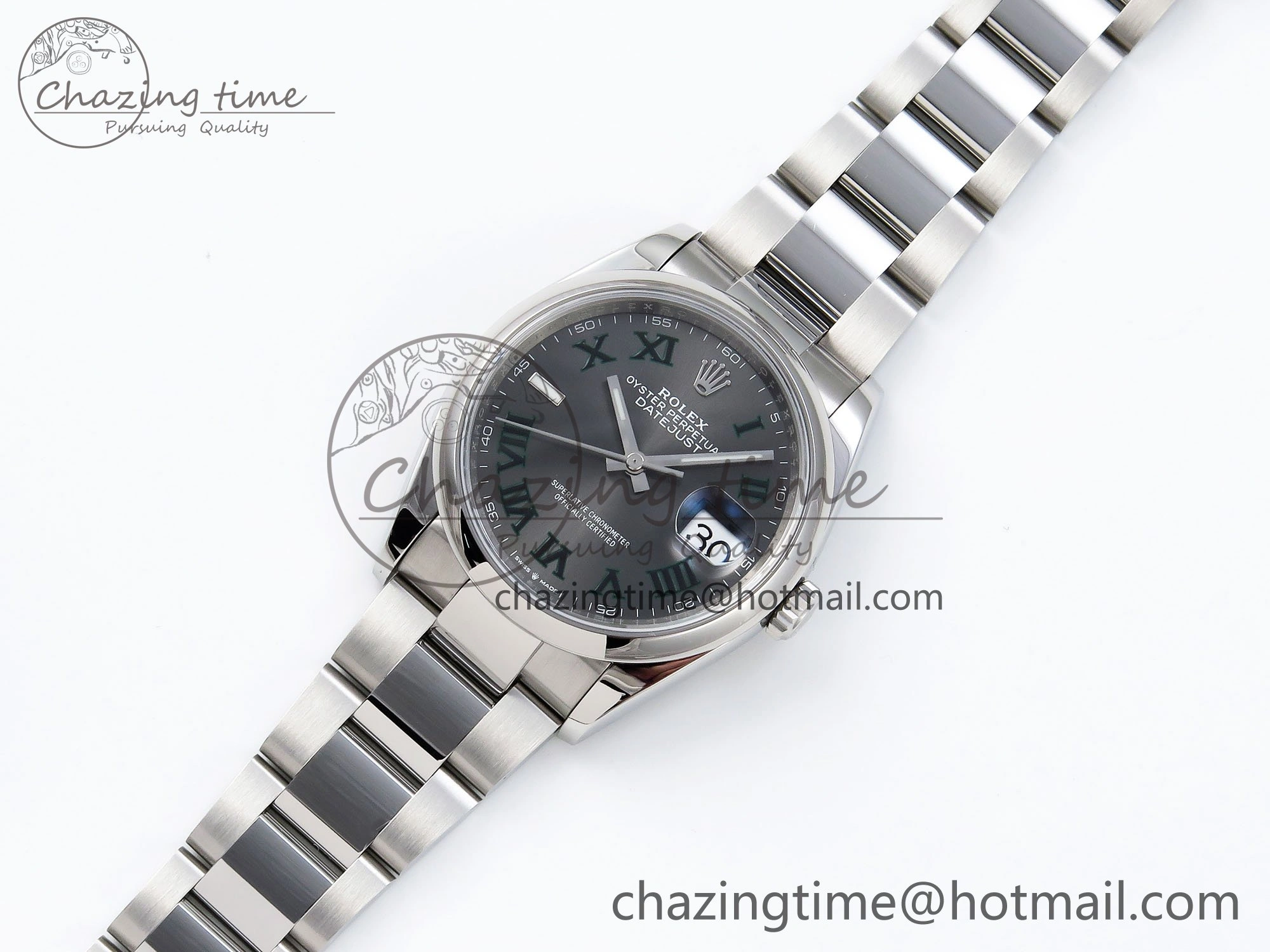 Upgraded DateJust 36 SS 126200 VSF 1:1 Best Edition 904L Steel Gray Dial Green Roman on Oyster Bracelet VS 1677