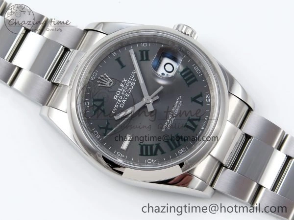 Upgraded DateJust 36 SS 126200 VSF 1:1 Best Edition 904L Steel Gray Dial Green Roman on Oyster Bracelet VS 1677