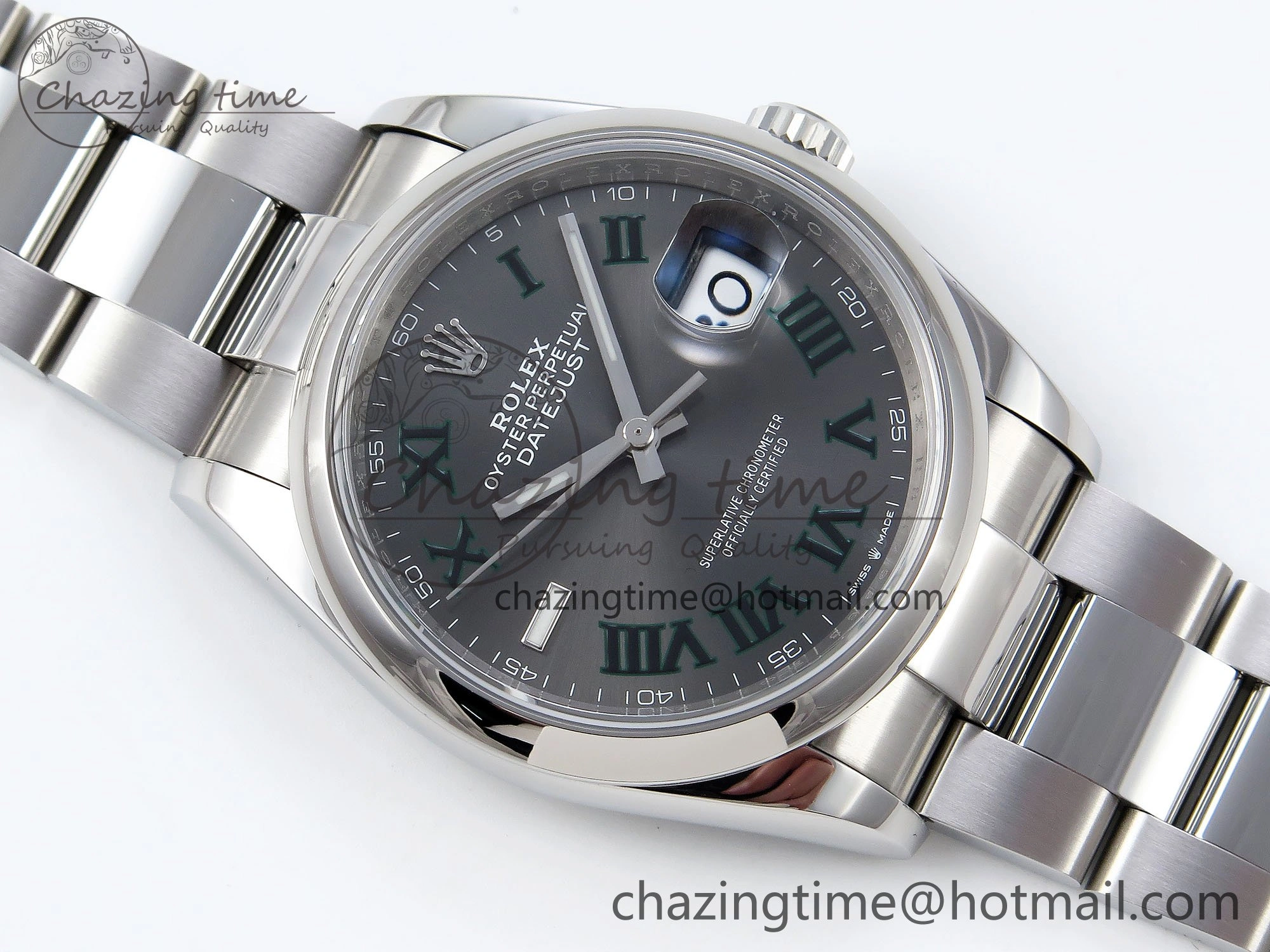 Upgraded DateJust 36 SS 126200 VSF 1:1 Best Edition 904L Steel Gray Dial Green Roman on Oyster Bracelet VS 1677