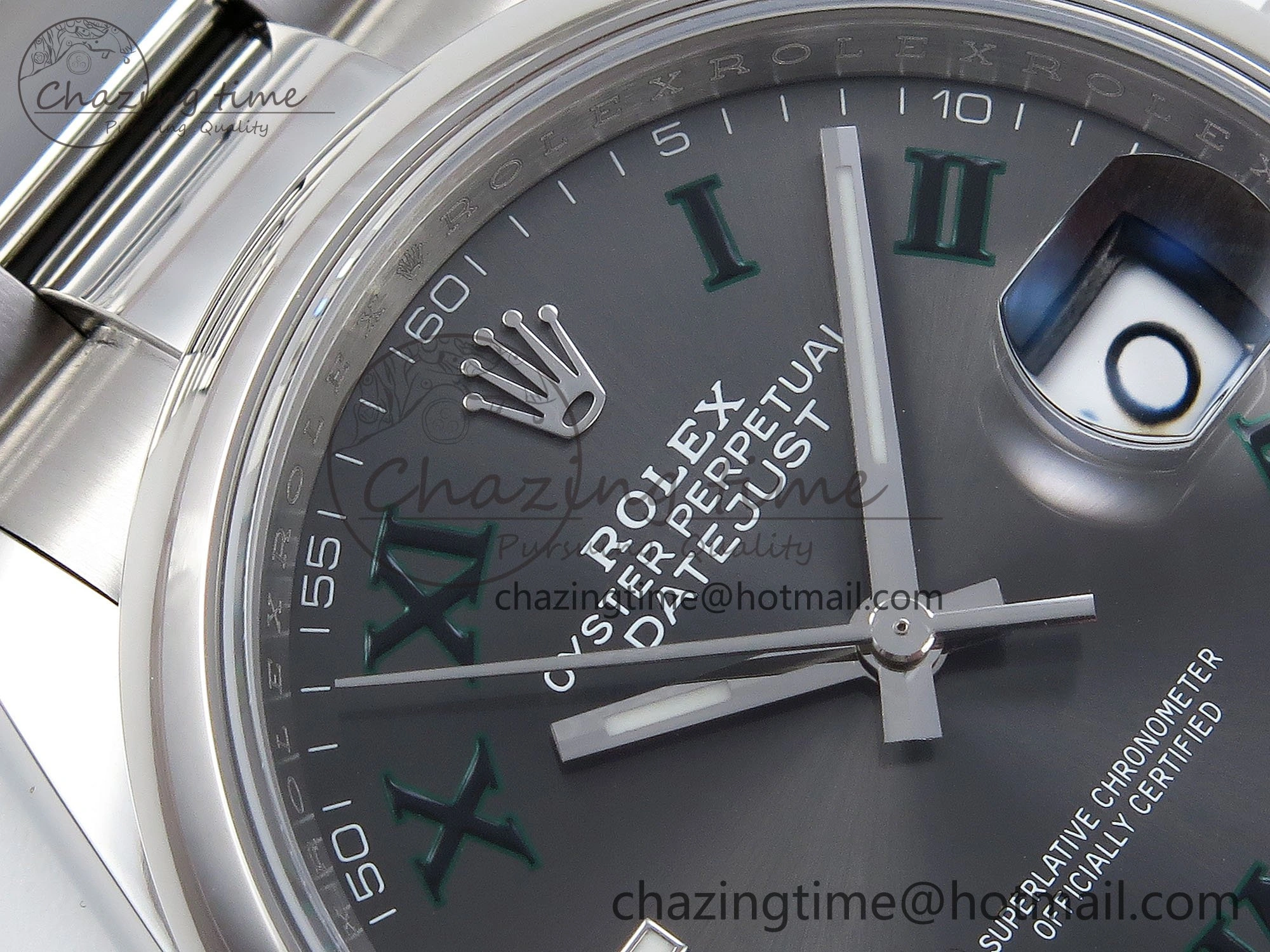 Upgraded DateJust 36 SS 126200 VSF 1:1 Best Edition 904L Steel Gray Dial Green Roman on Oyster Bracelet VS 1677