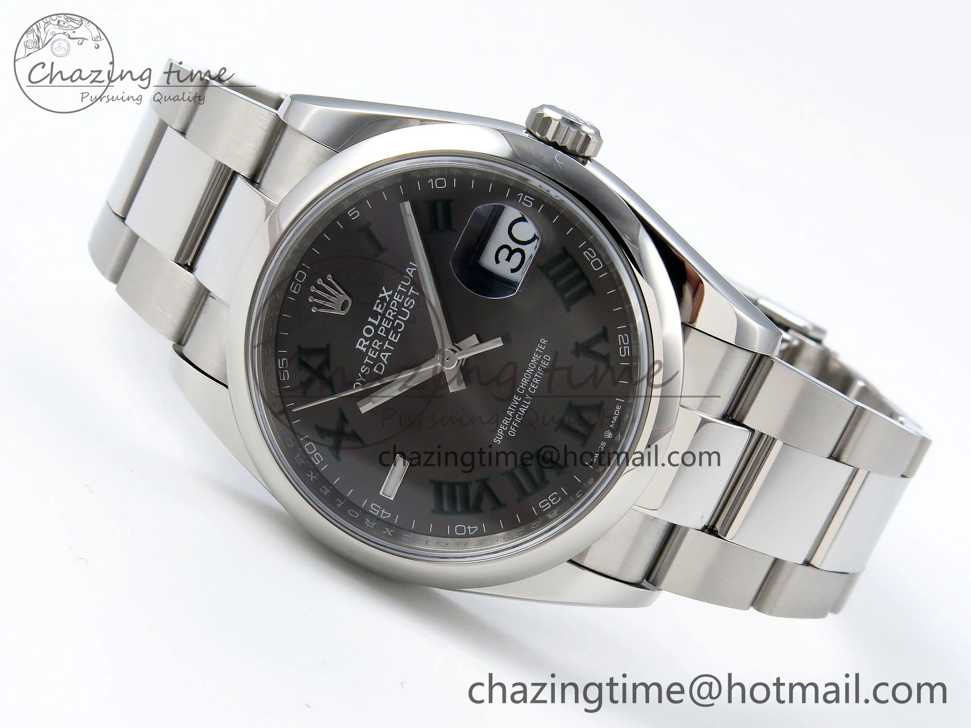 Upgraded DateJust 36 SS 126200 VSF 1:1 Best Edition 904L Steel Gray Dial Green Roman on Oyster Bracelet VS 1677