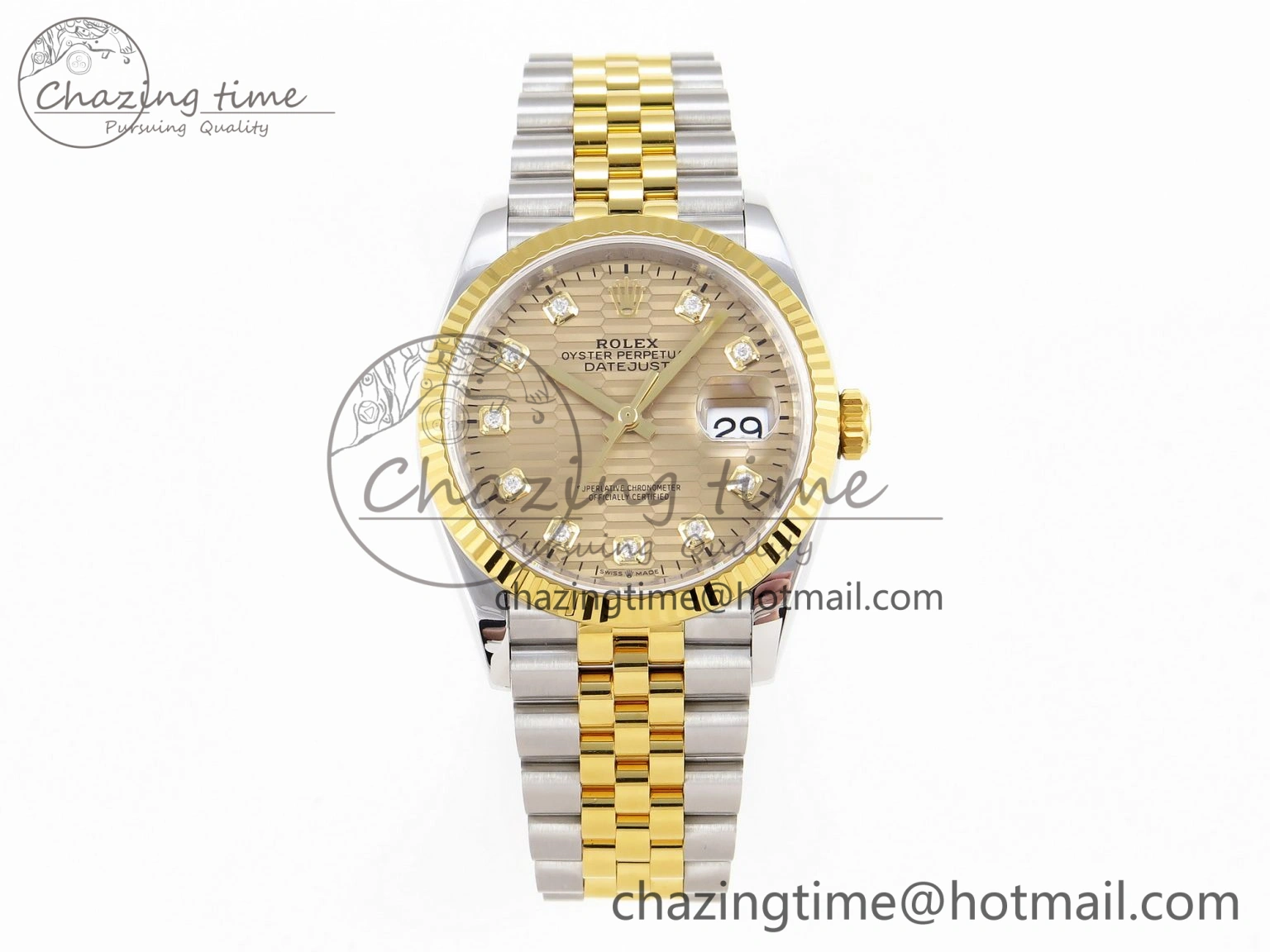 Snug DateJust 36 SS 126233 VSF 1:1 Best Edition 904L Steel YG Textured Diamonds Dial on Jubilee Bracelet VS 1897