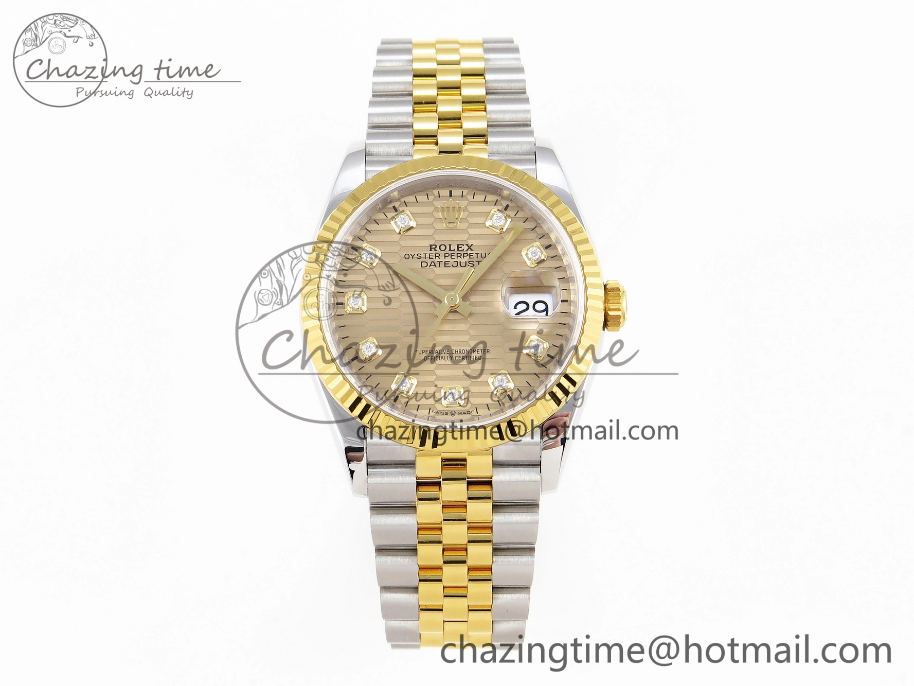 Snug DateJust 36 SS 126233 VSF 1:1 Best Edition 904L Steel YG Textured Diamonds Dial on Jubilee Bracelet VS 1897