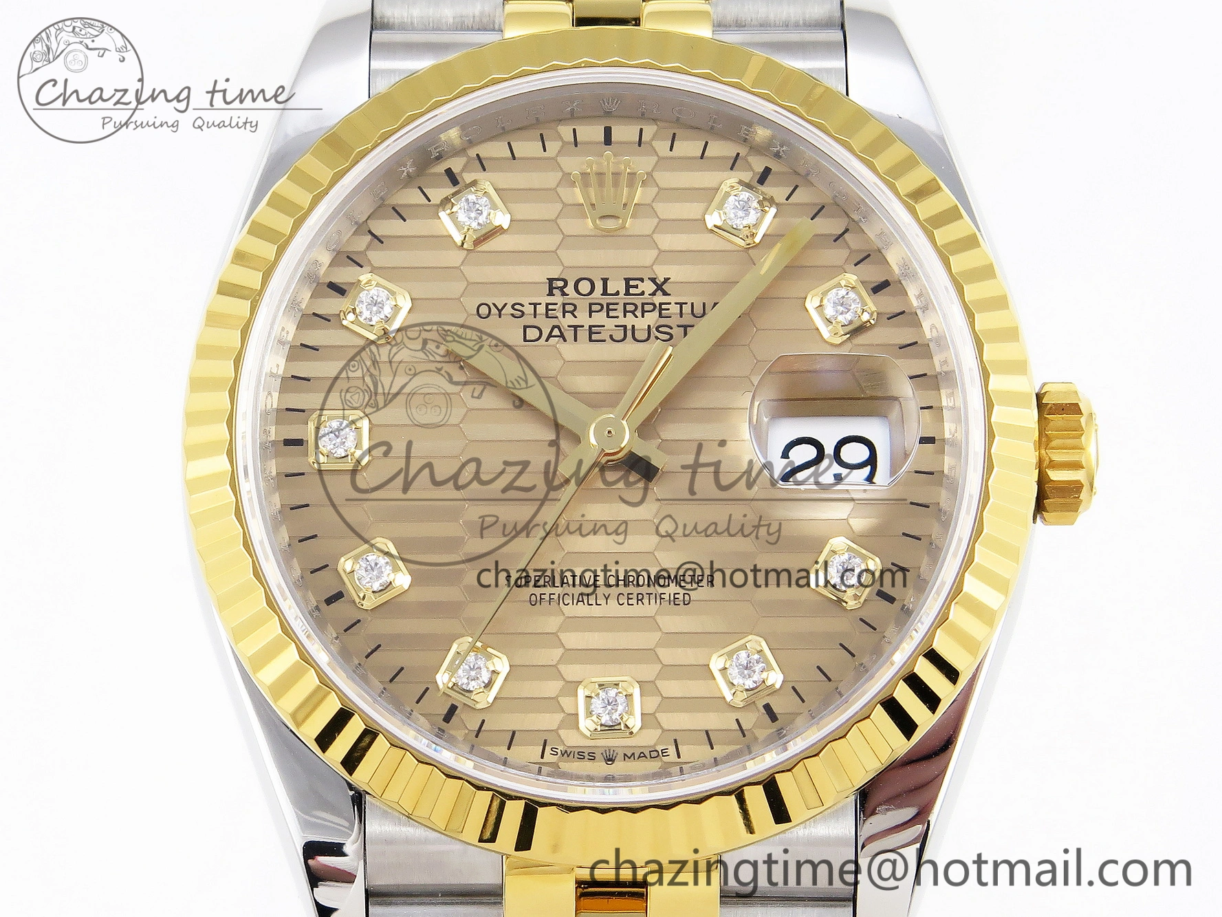 Snug DateJust 36 SS 126233 VSF 1:1 Best Edition 904L Steel YG Textured Diamonds Dial on Jubilee Bracelet VS 1897