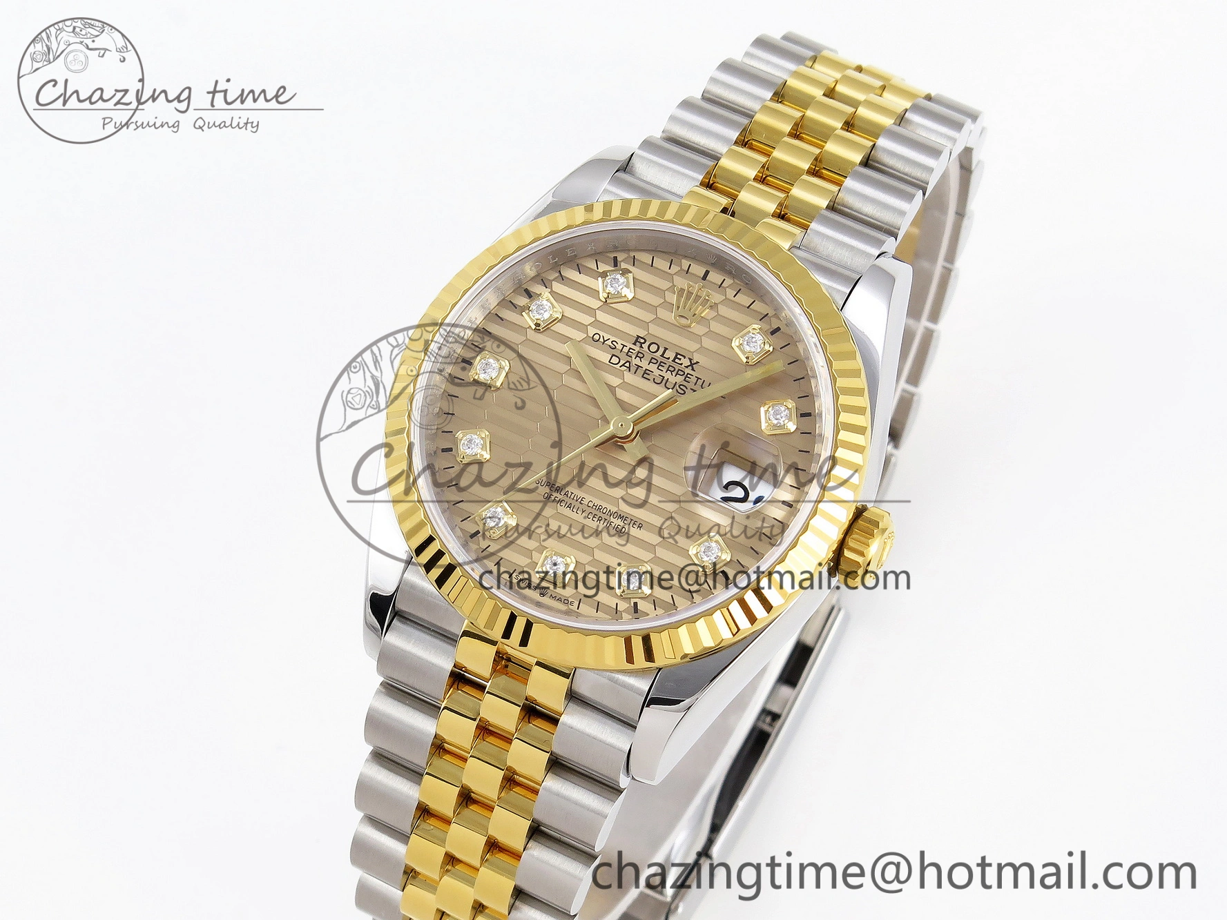 Snug DateJust 36 SS 126233 VSF 1:1 Best Edition 904L Steel YG Textured Diamonds Dial on Jubilee Bracelet VS 1897