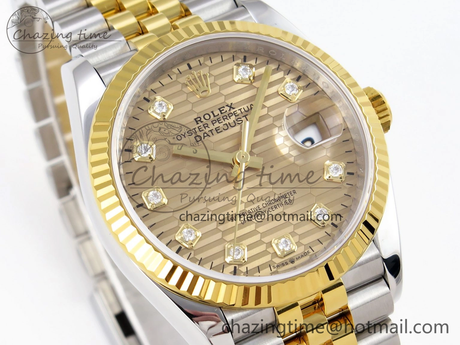 Snug DateJust 36 SS 126233 VSF 1:1 Best Edition 904L Steel YG Textured Diamonds Dial on Jubilee Bracelet VS 1897