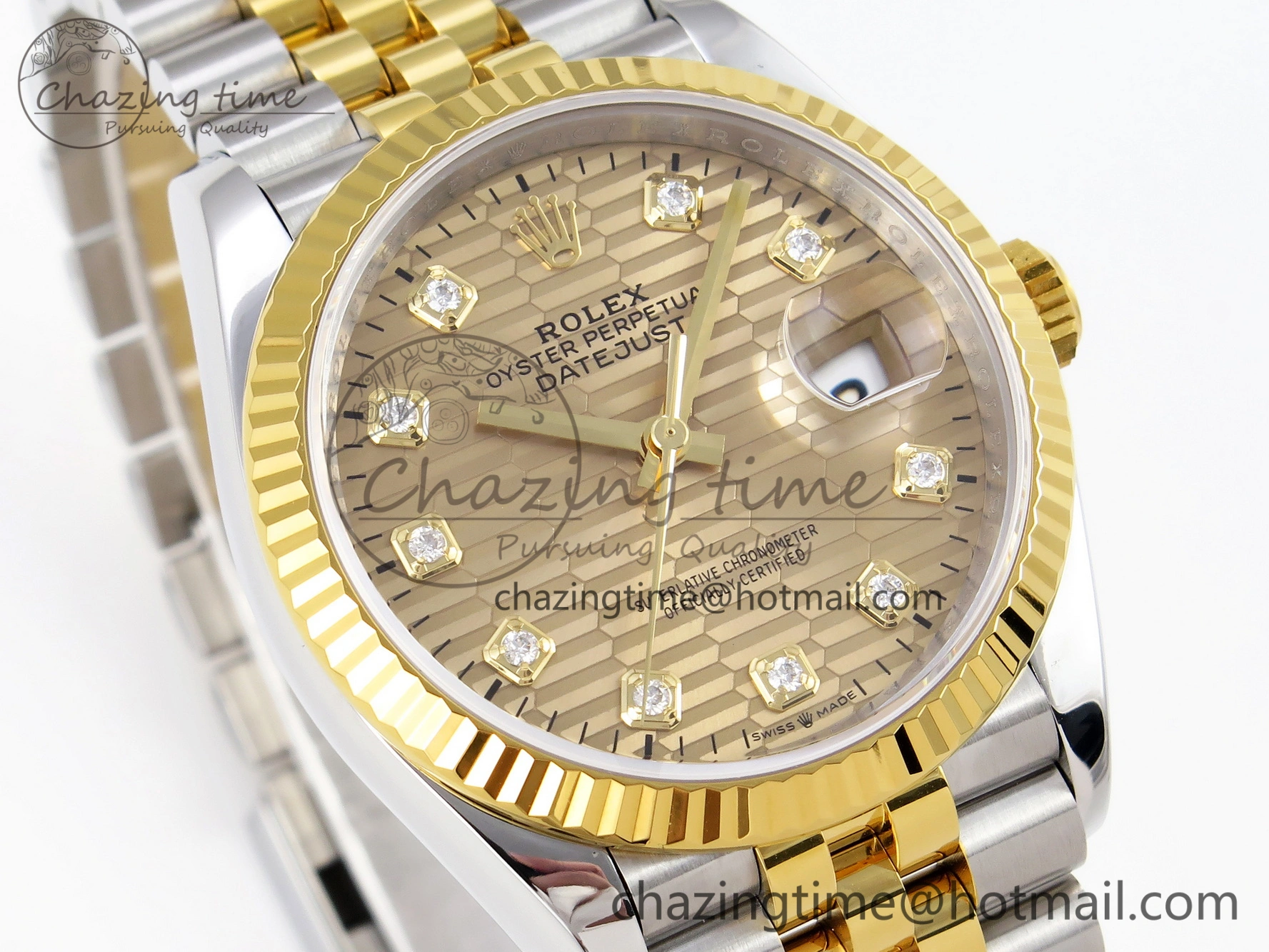 Snug DateJust 36 SS 126233 VSF 1:1 Best Edition 904L Steel YG Textured Diamonds Dial on Jubilee Bracelet VS 1897