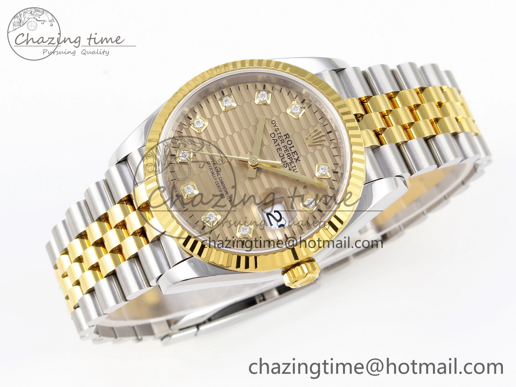 Snug DateJust 36 SS 126233 VSF 1:1 Best Edition 904L Steel YG Textured Diamonds Dial on Jubilee Bracelet VS 1897
