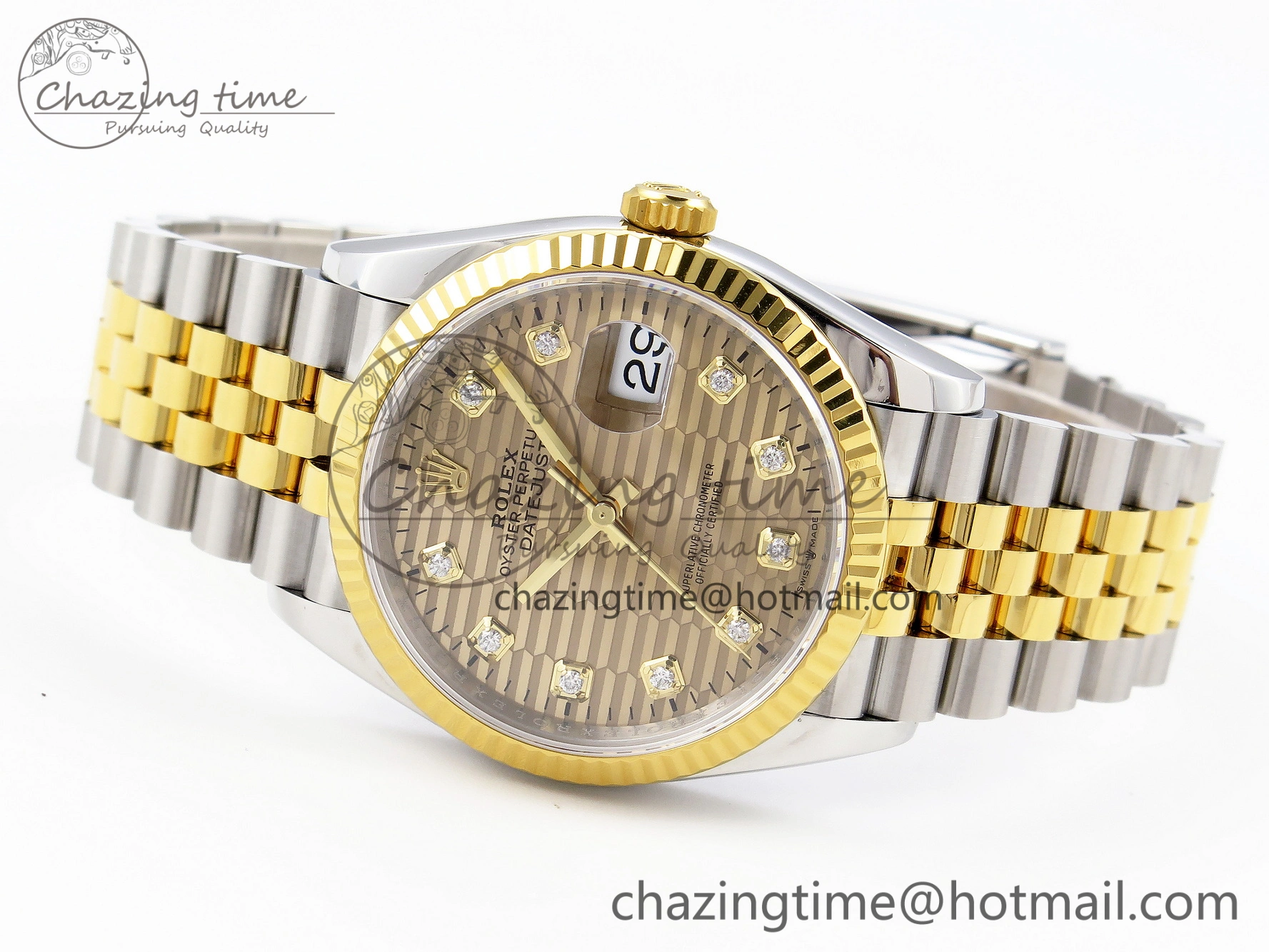 Snug DateJust 36 SS 126233 VSF 1:1 Best Edition 904L Steel YG Textured Diamonds Dial on Jubilee Bracelet VS 1897
