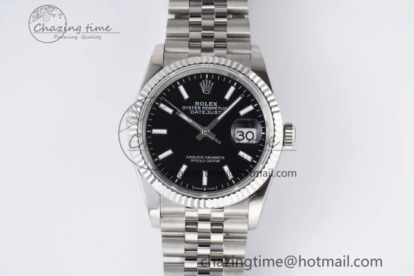 ComfortFit DateJust 36 SS 126234 JDF 904L Steel Black Dial Stick Markers on Jubilee Bracelet V 1746