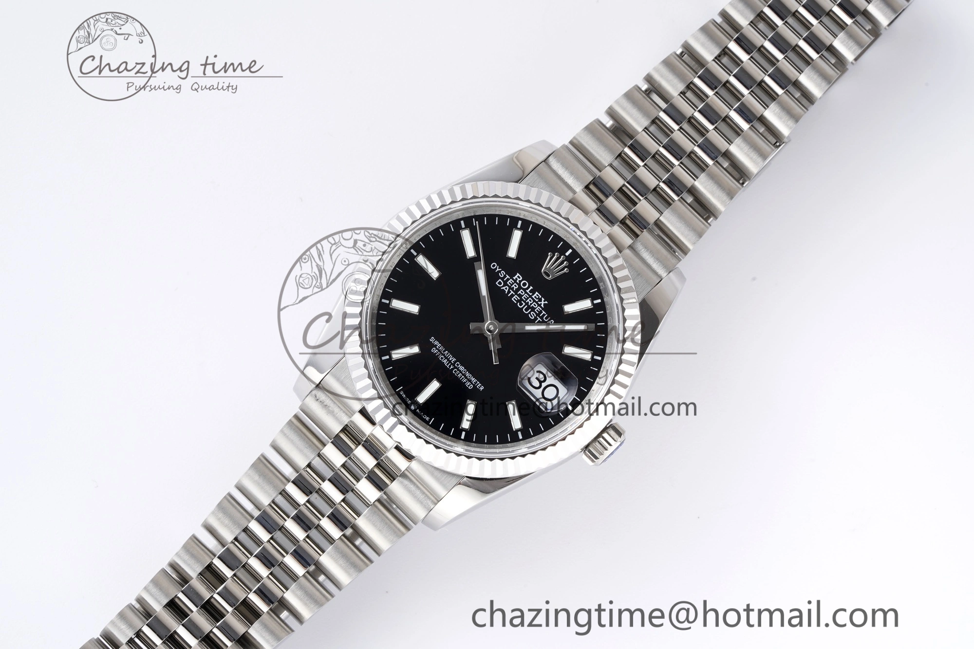 ComfortFit DateJust 36 SS 126234 JDF 904L Steel Black Dial Stick Markers on Jubilee Bracelet V 1746