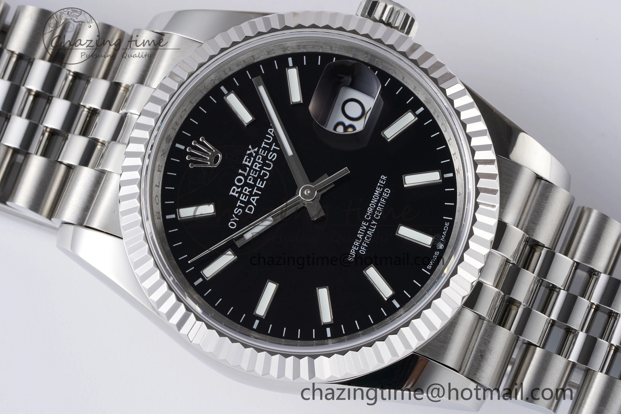 ComfortFit DateJust 36 SS 126234 JDF 904L Steel Black Dial Stick Markers on Jubilee Bracelet V 1746