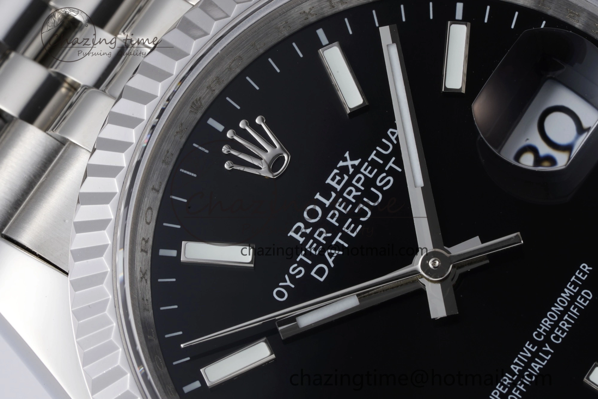 ComfortFit DateJust 36 SS 126234 JDF 904L Steel Black Dial Stick Markers on Jubilee Bracelet V 1746