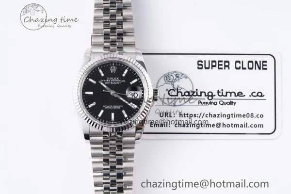 ComfortFit DateJust 36 SS 126234 JDF 904L Steel Black Dial Stick Markers on Jubilee Bracelet V 1746