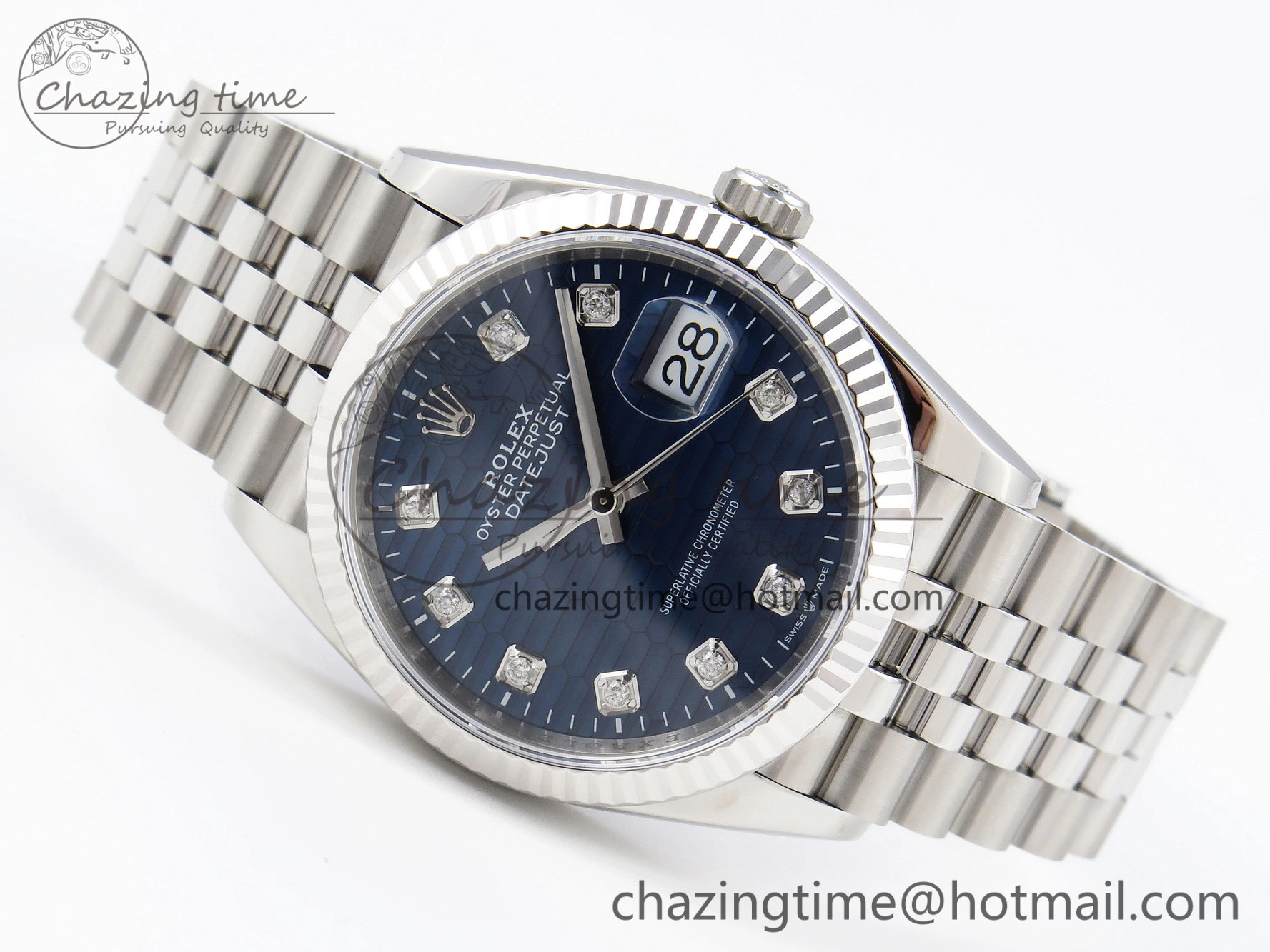 WellDesigned DateJust 36 SS 126234 VSF 1:1 Best Edition 904L Steel Blue Textured Diamonds Dial on Jubilee Bracelet VS 1895