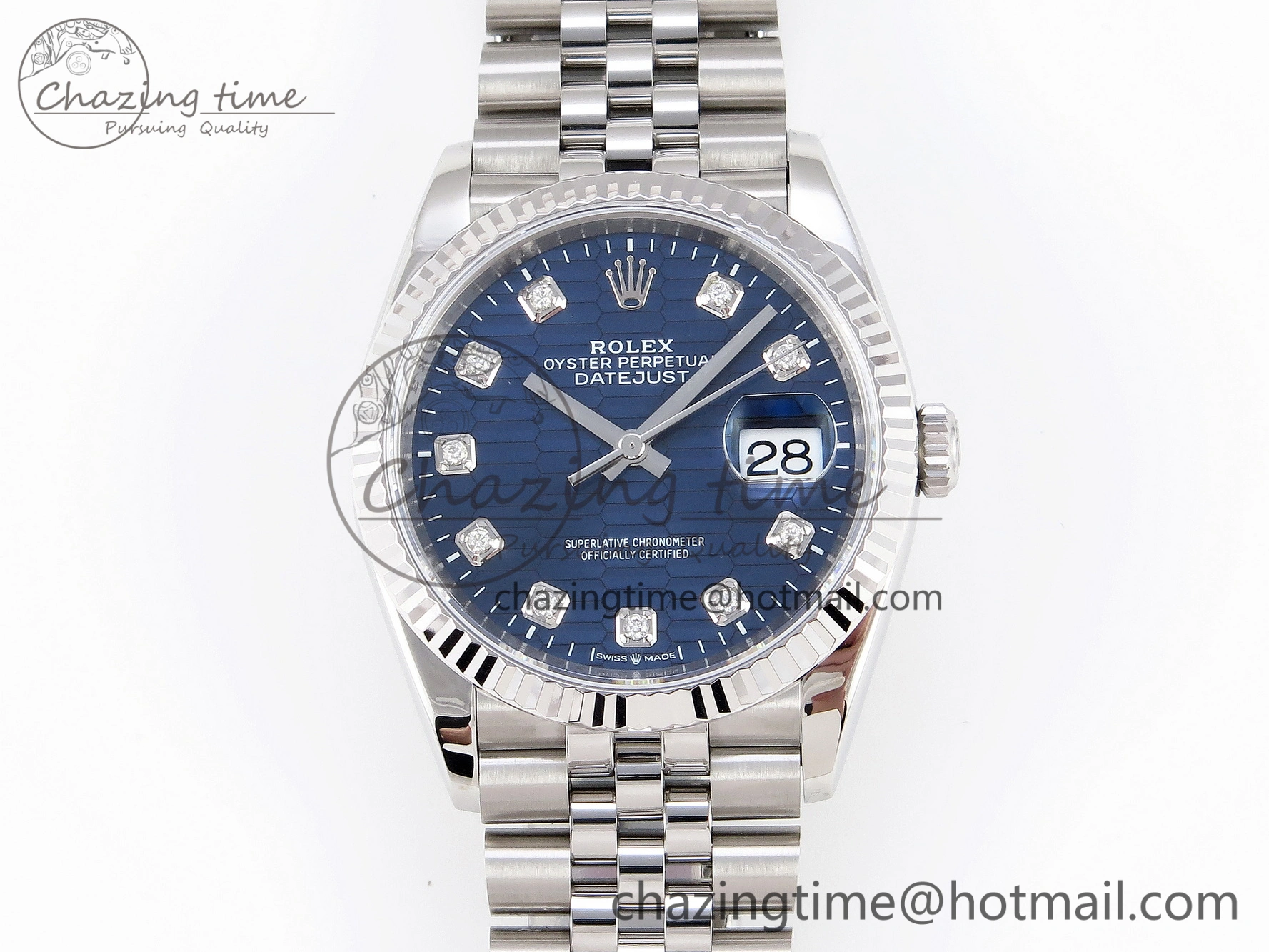 WellDesigned DateJust 36 SS 126234 VSF 1:1 Best Edition 904L Steel Blue Textured Diamonds Dial on Jubilee Bracelet VS 1895