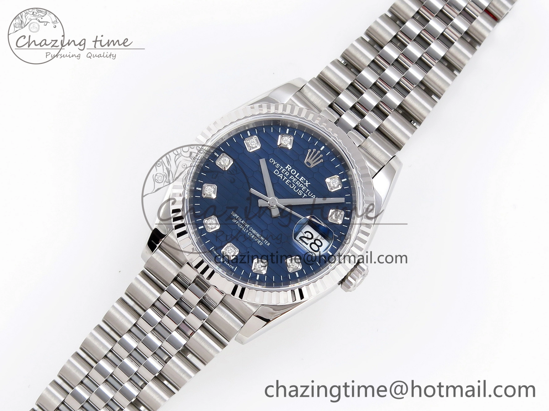 WellDesigned DateJust 36 SS 126234 VSF 1:1 Best Edition 904L Steel Blue Textured Diamonds Dial on Jubilee Bracelet VS 1895
