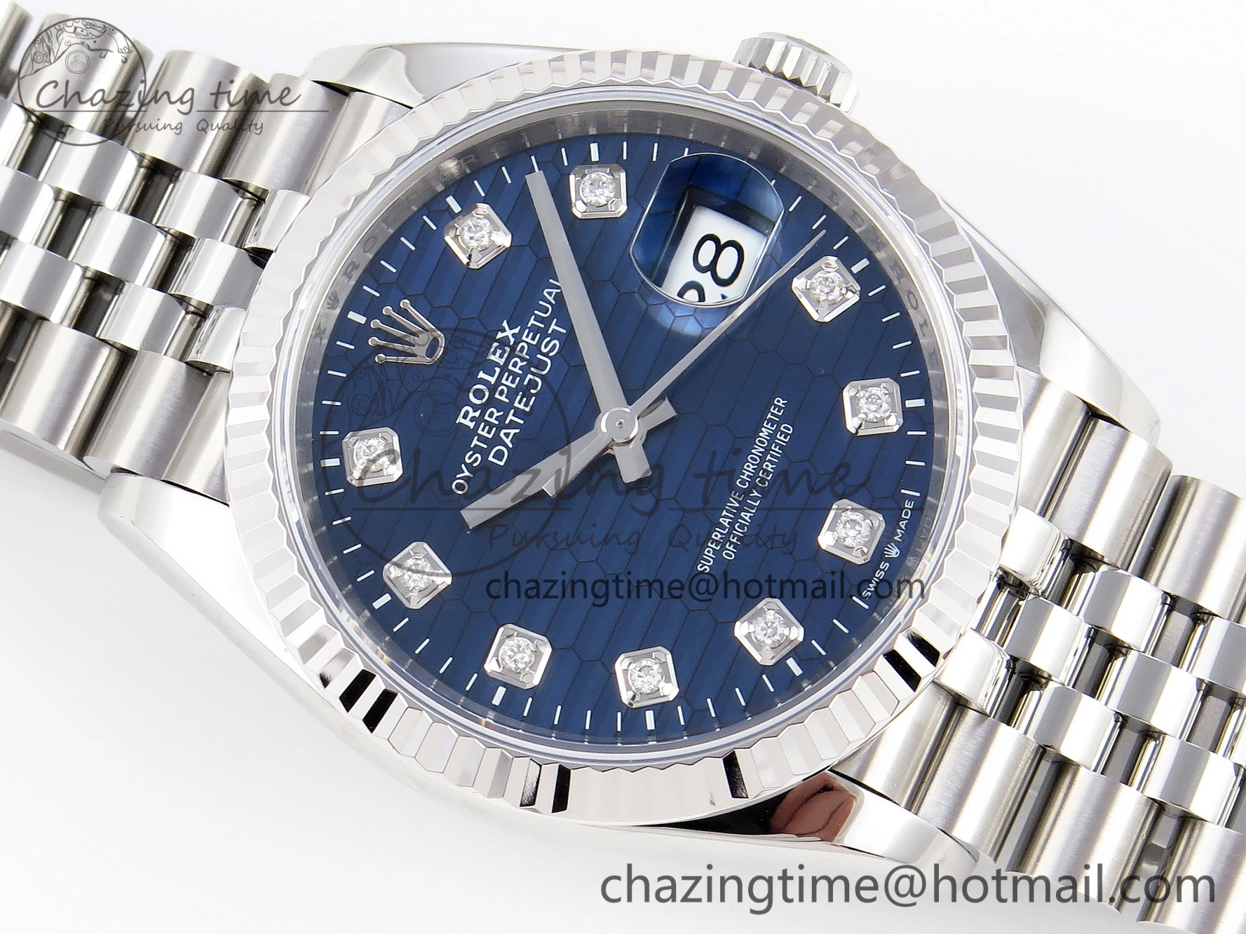 WellDesigned DateJust 36 SS 126234 VSF 1:1 Best Edition 904L Steel Blue Textured Diamonds Dial on Jubilee Bracelet VS 1895