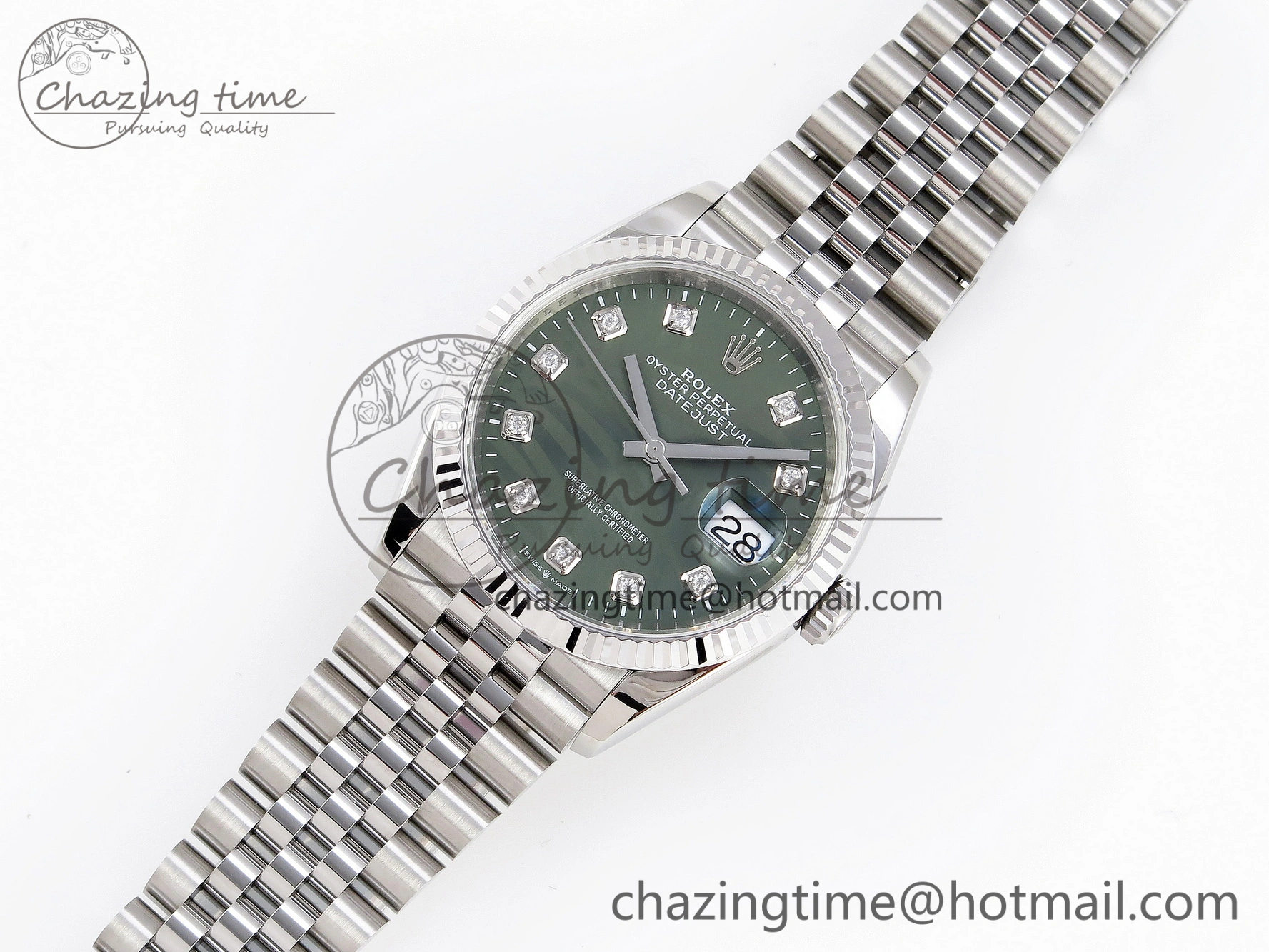 EyeCatching DateJust 36 SS 126234 VSF 1:1 Best Edition 904L Steel Green Leaf Diamonds Dial on Jubilee Bracelet VS 10127