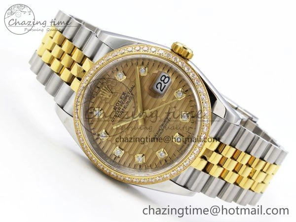 DateJust 36 SS 126283rbr VSF 1:1 Best Edition 904L Steel YG Textured Diamonds Dial on Jubilee Bracelet VS Packable 1379