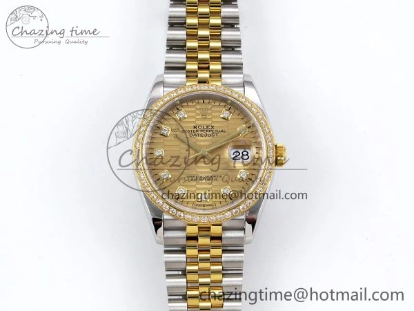DateJust 36 SS 126283rbr VSF 1:1 Best Edition 904L Steel YG Textured Diamonds Dial on Jubilee Bracelet VS Packable 1379
