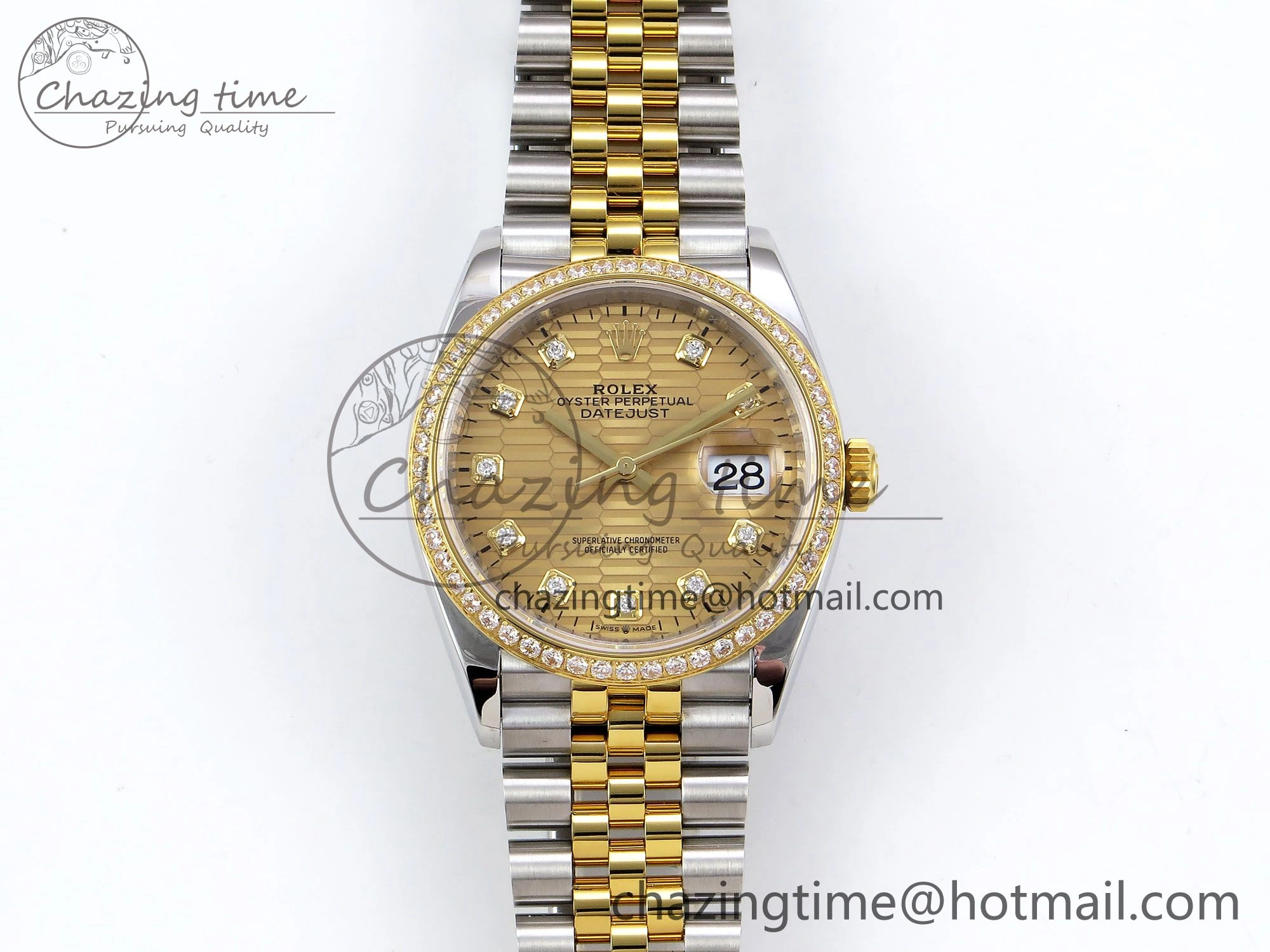 DateJust 36 SS 126283rbr VSF 1:1 Best Edition 904L Steel YG Textured Diamonds Dial on Jubilee Bracelet VS Packable 1379