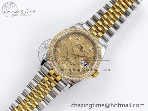 DateJust 36 SS 126283rbr VSF 1:1 Best Edition 904L Steel YG Textured Diamonds Dial on Jubilee Bracelet VS Packable 1379