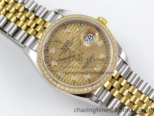 DateJust 36 SS 126283rbr VSF 1:1 Best Edition 904L Steel YG Textured Diamonds Dial on Jubilee Bracelet VS Packable 1379