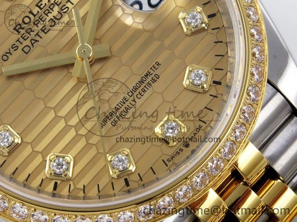 DateJust 36 SS 126283rbr VSF 1:1 Best Edition 904L Steel YG Textured Diamonds Dial on Jubilee Bracelet VS Packable 1379
