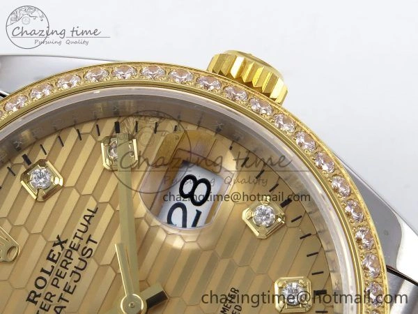 DateJust 36 SS 126283rbr VSF 1:1 Best Edition 904L Steel YG Textured Diamonds Dial on Jubilee Bracelet VS Packable 1379