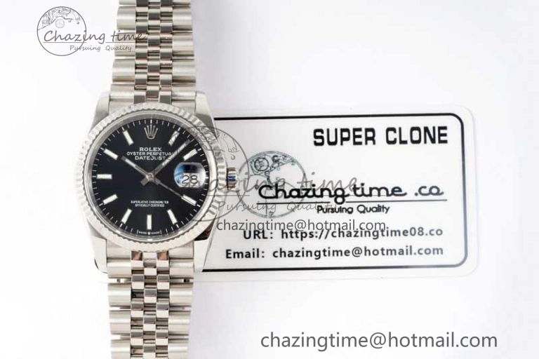 DateJust 36 SS DIWF 1:1 Best Edition 904L Steel Black Stick Dial on Jubilee Bracelet SA StreetReady 2323