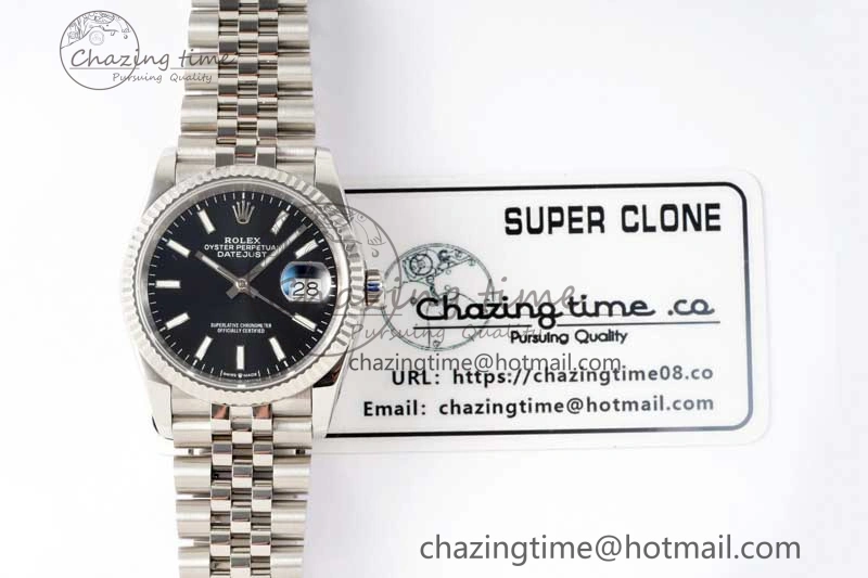 DateJust 36 SS DIWF 1:1 Best Edition 904L Steel Black Stick Dial on Jubilee Bracelet SA StreetReady 2323