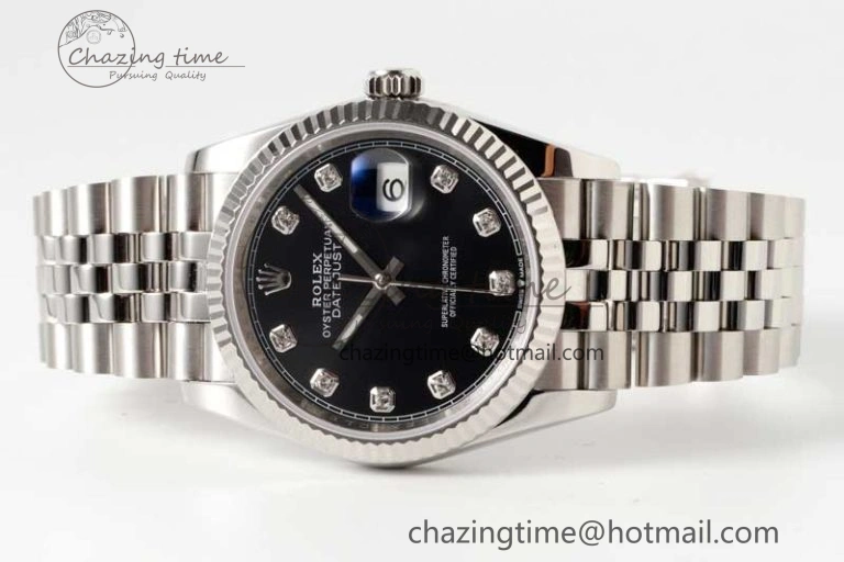DateJust 36 SS DIWF 1:1 Best Edition 904L Steel Black Stick Dial on Jubilee Bracelet SA StreetReady 2323