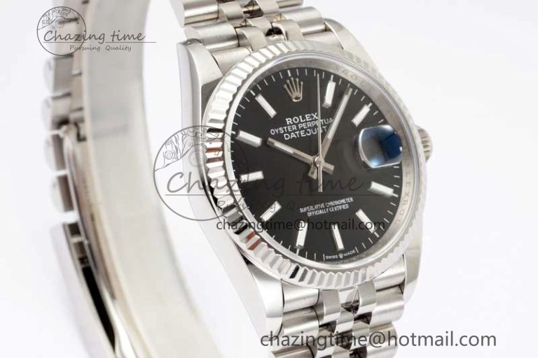 DateJust 36 SS DIWF 1:1 Best Edition 904L Steel Black Stick Dial on Jubilee Bracelet SA StreetReady 2323