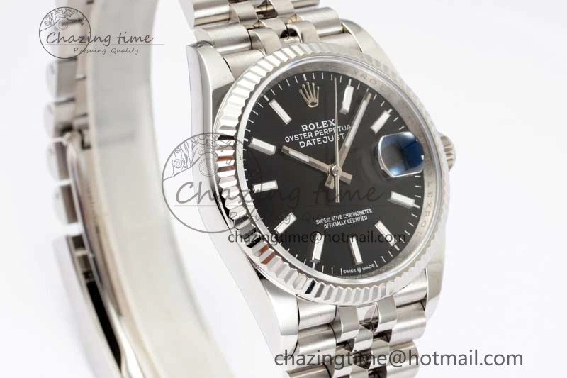 DateJust 36 SS DIWF 1:1 Best Edition 904L Steel Black Stick Dial on Jubilee Bracelet SA StreetReady 2323